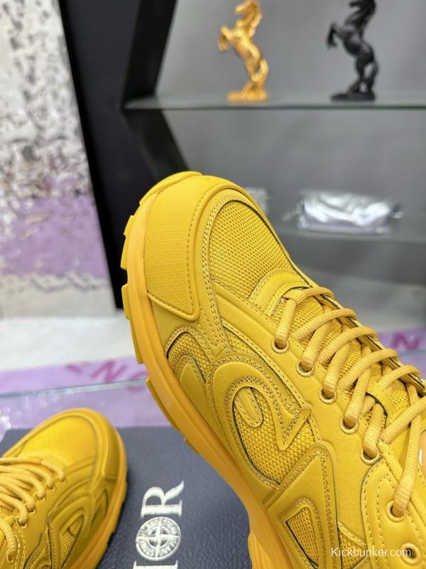 2024 Unisex Dior Yellow Mesh Leather Sneakers