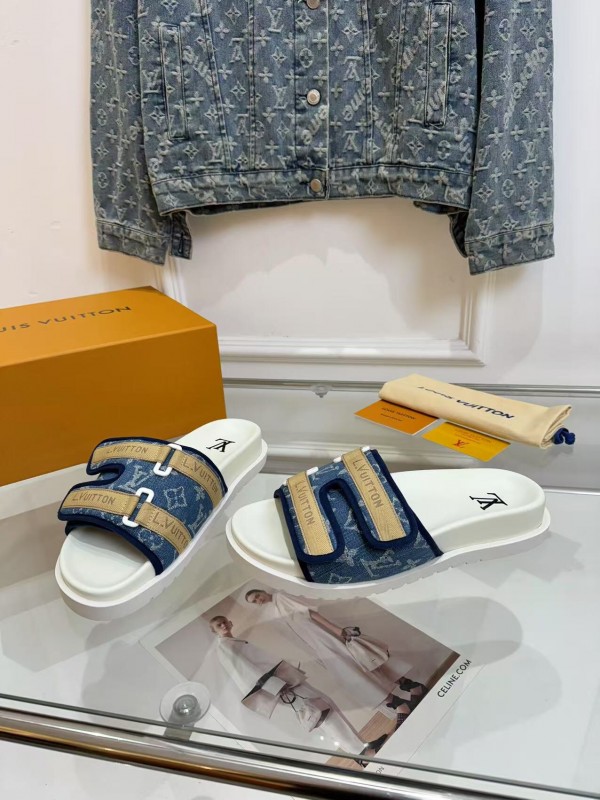 2025 Slippers Louis Vuitton Blue Canvas Slippers LY
