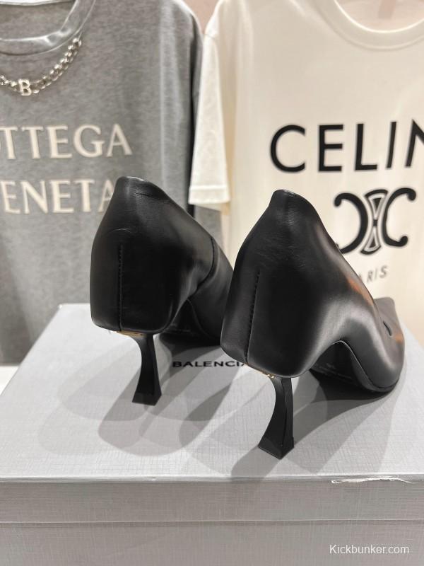 2025 Women Balenciaga Black Leather High Heels