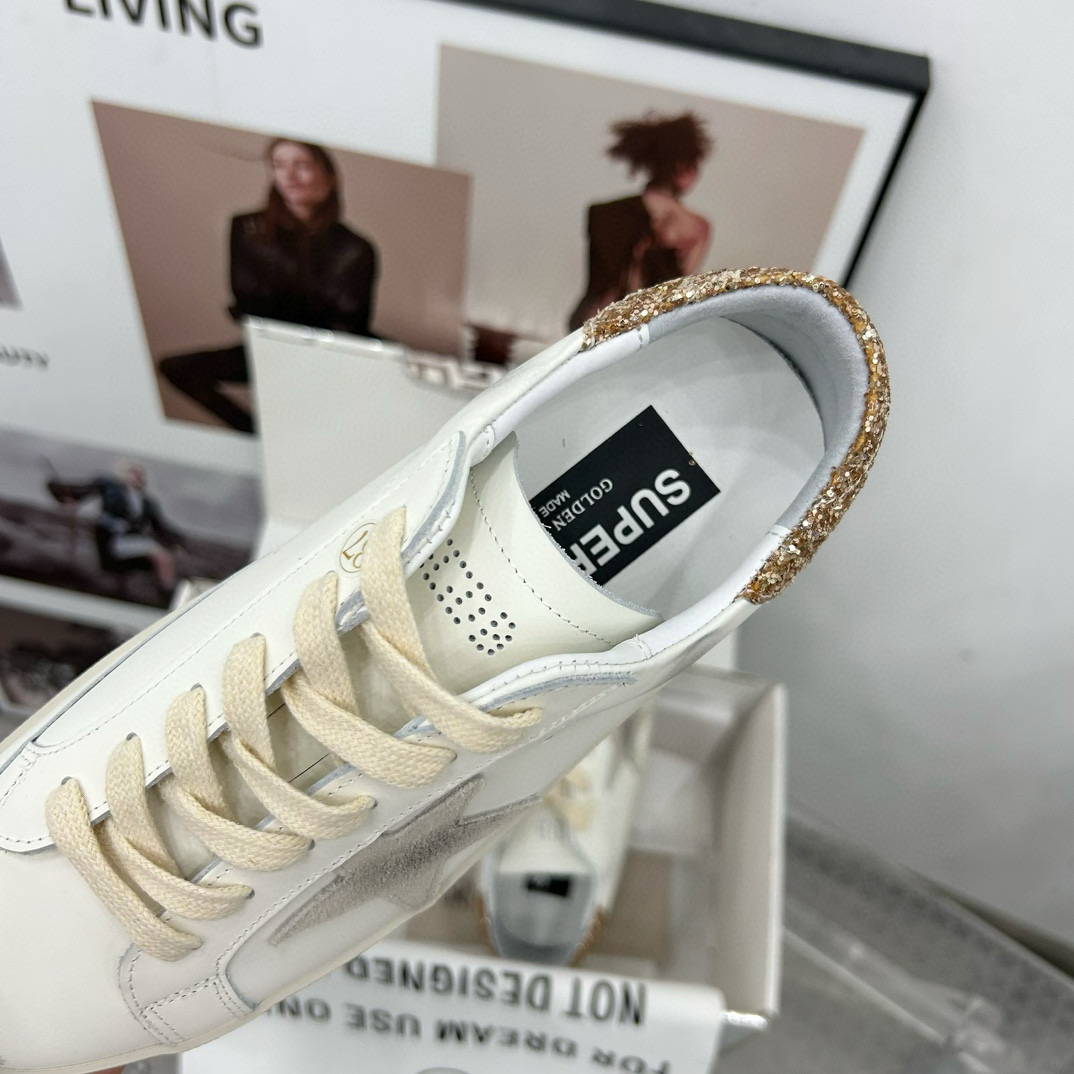 2025 Women GGDB White Grey Glitter Leather Sneakers