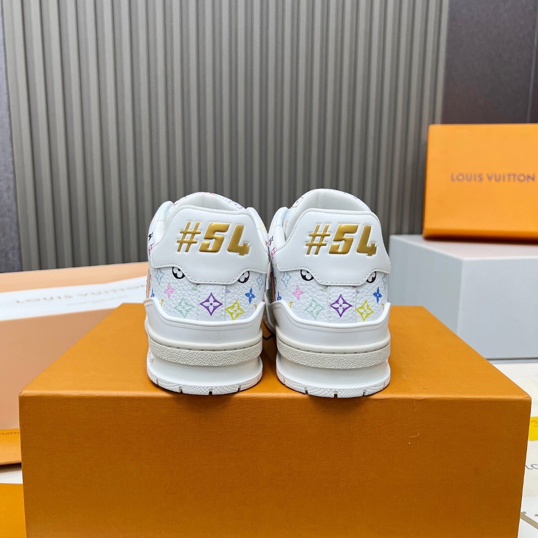 2025 Unisex Louis Vuitton White Multicolor Leather Plimsolls KFY00370