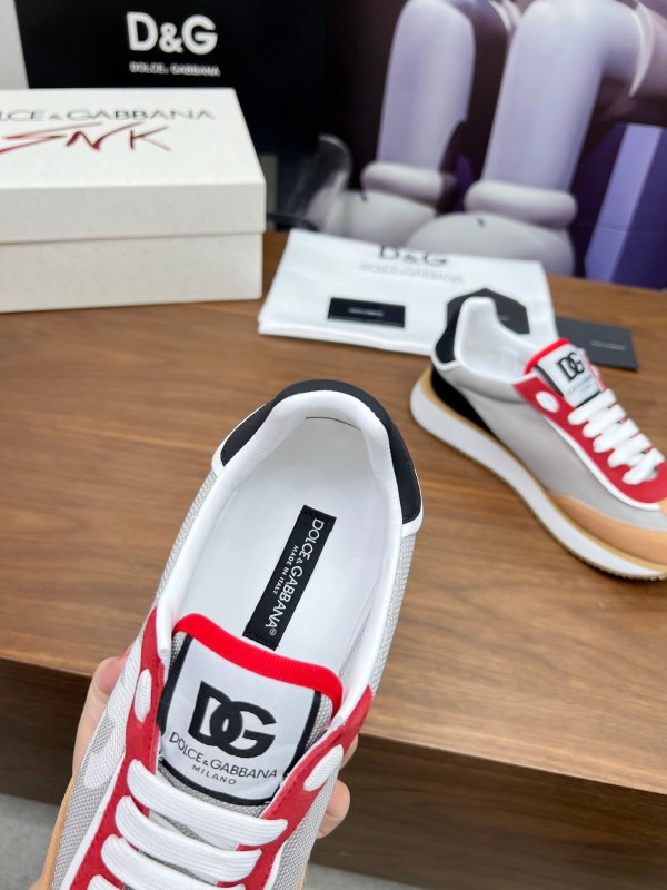 2025 Unisex Dolce & Gabbana Gray Red Beige PU Leather Mesh Sneakers LY00300
