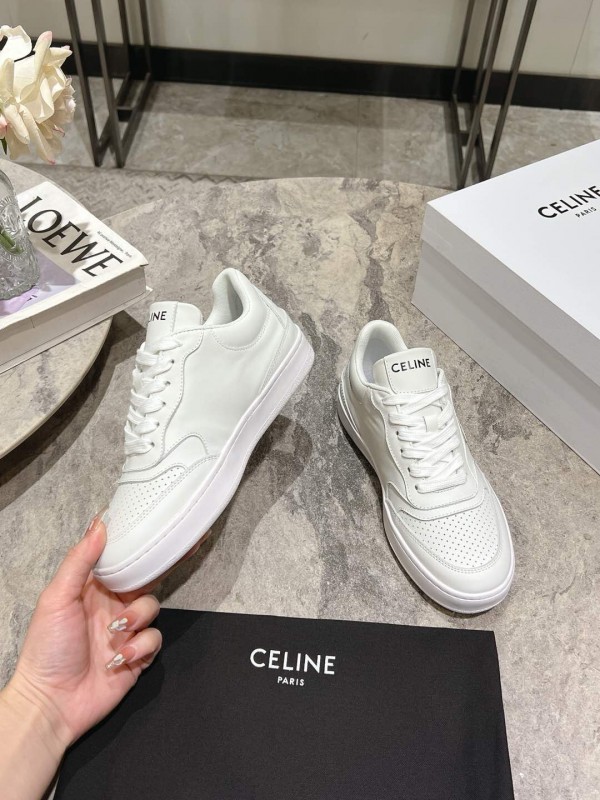 2025 Women Celine White Leather Casual Sneakers
