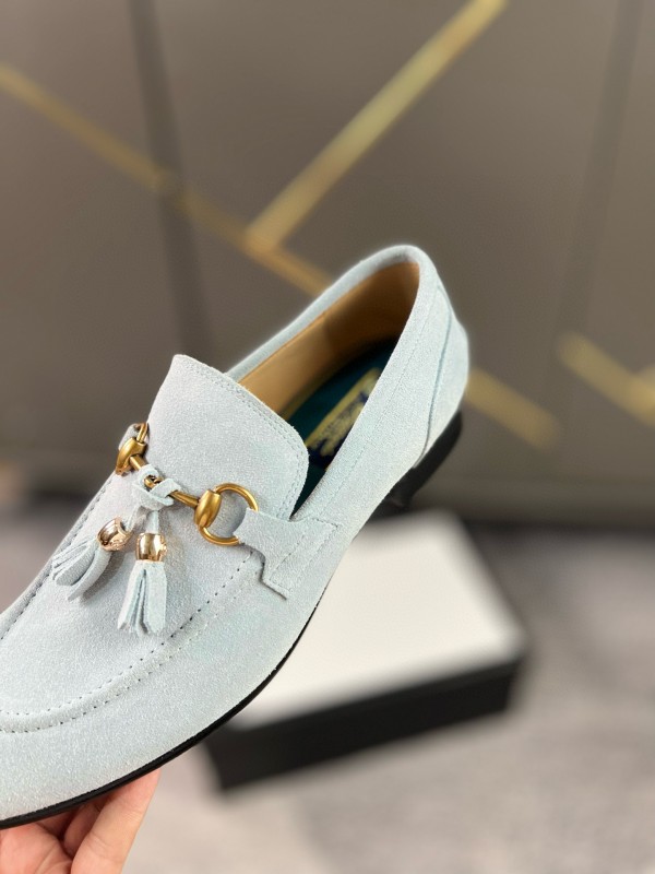 2024 Women Gucci Light Blue Suede Loafers MJ00280