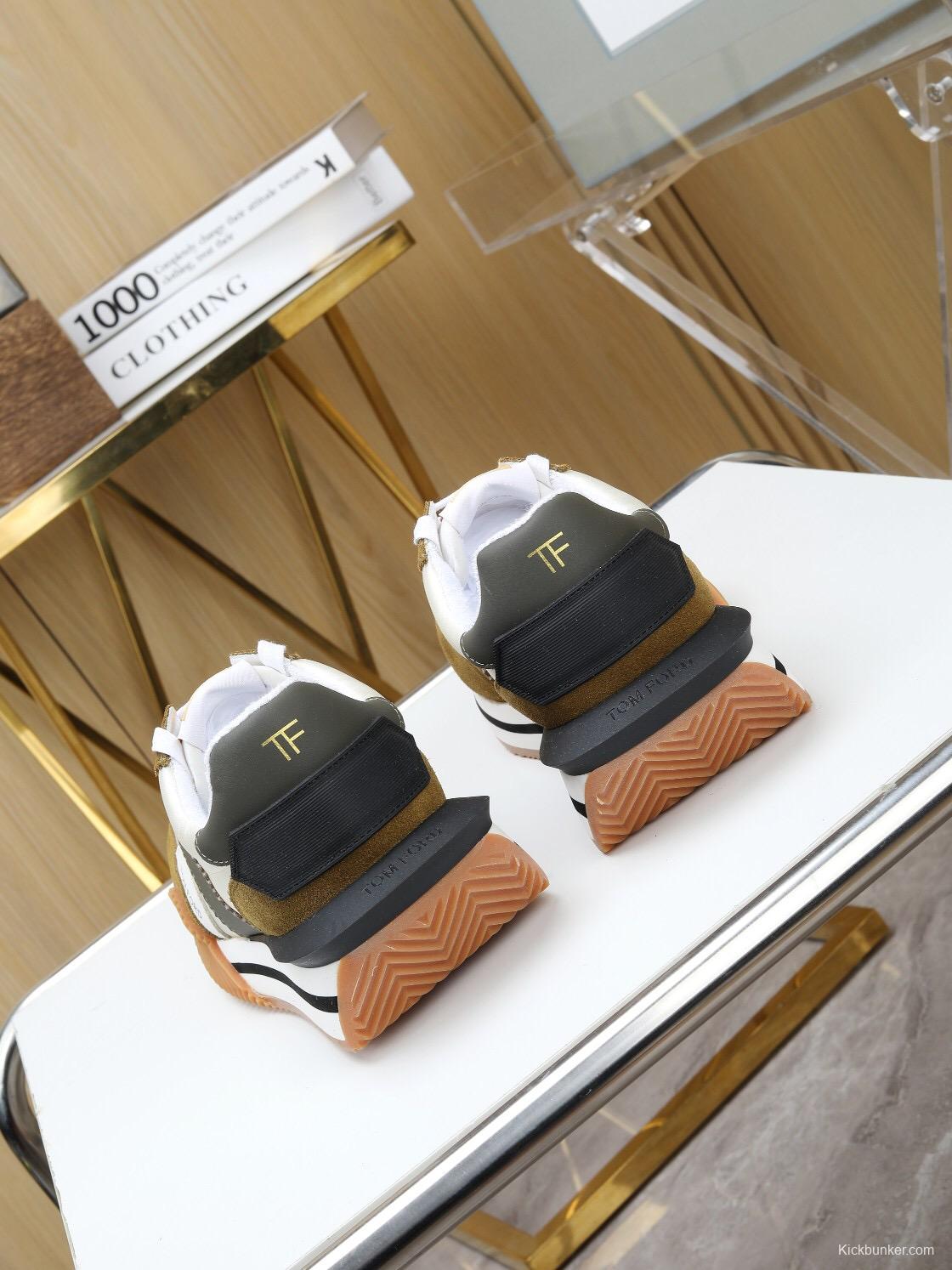 2025 Unisex TOM FORD White Black Brown Leather Suede Sneakers LY00360(LY00370)