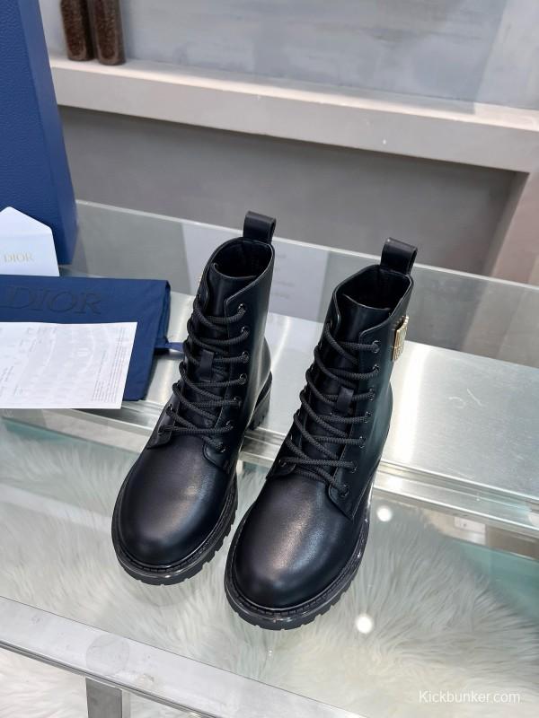 2024 Women Dior Black Leather Ankle Boots MJ00350