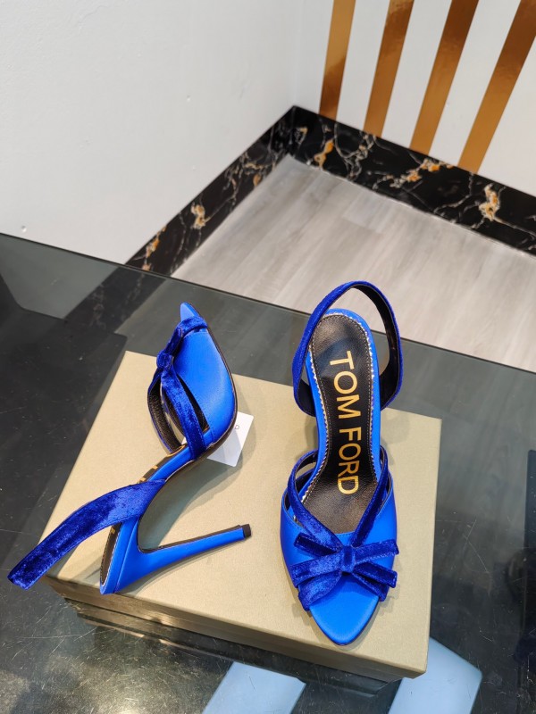2025 Women TOM FORD Blue Velvet Satin High Heel Slingback KFY00300