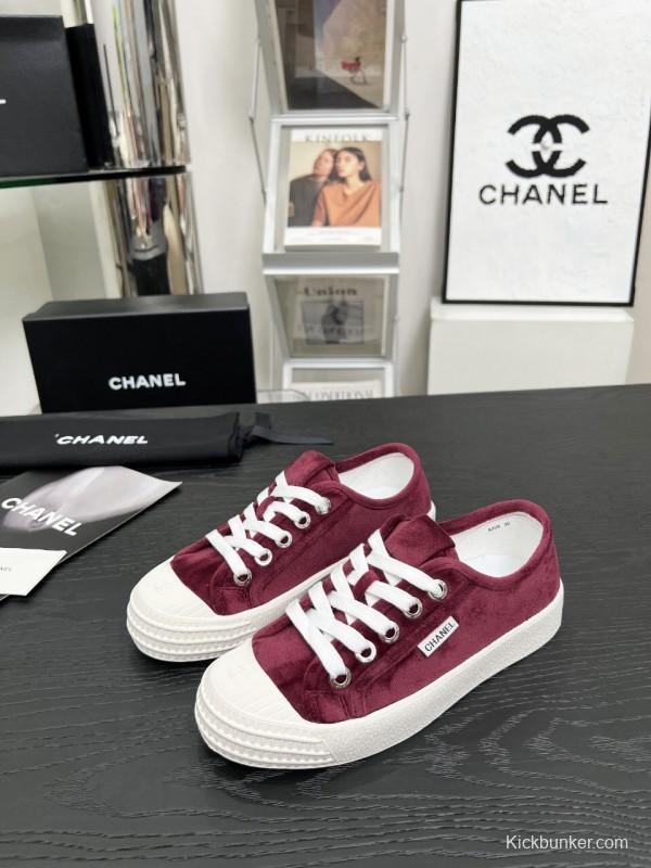 2025 Women Chanel Burgundy Canvas Sneakers LY00231