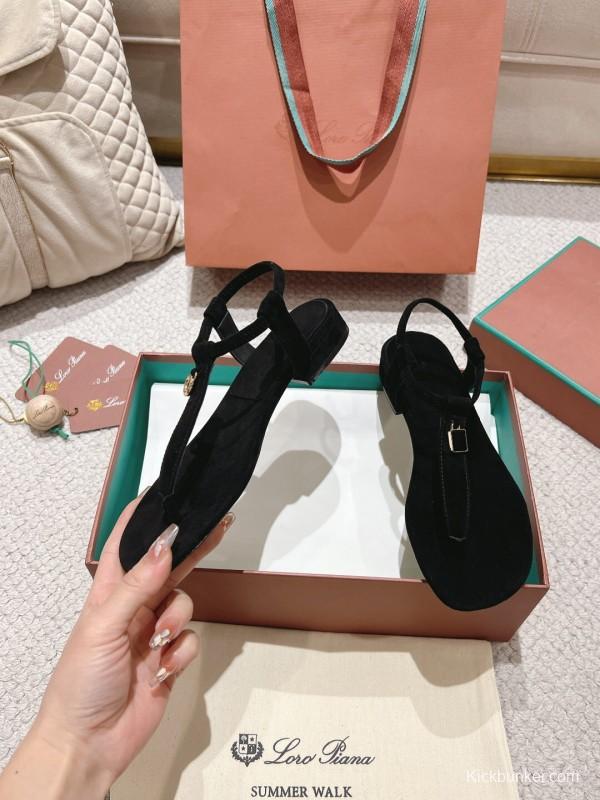2025 Women LP Black Suede Sandals LY00000
