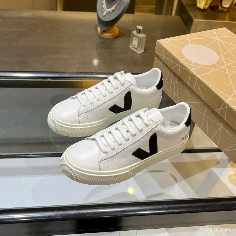 2025 Unisex VEJA White Black Leather Canvas Low Top Vulcanized Sneakers MJ00240