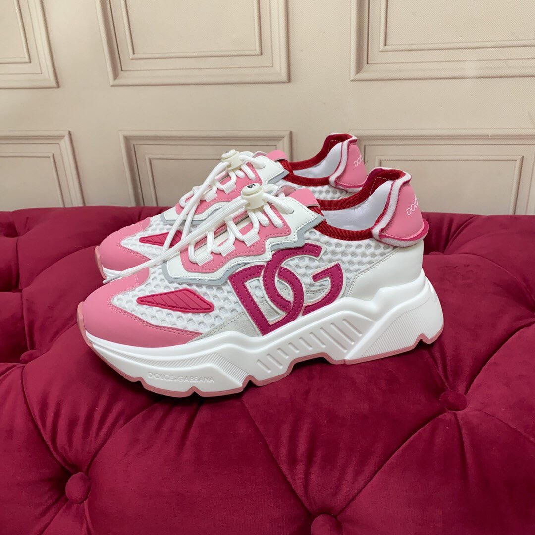 2025 Women Dolce & Gabbana White Pink Mesh Sneakers LY00330(F)