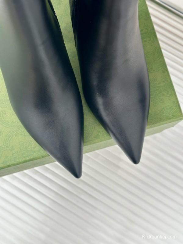 2024 Women Gucci Black Calfskin Leather Ankle Boots Chain MJ00410