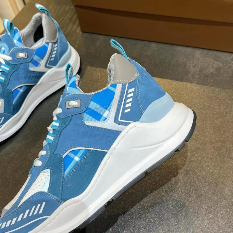 2025 Unisex Burberry Blue White Suede Leather Cotton Sneakers Retro Check MJ00380
