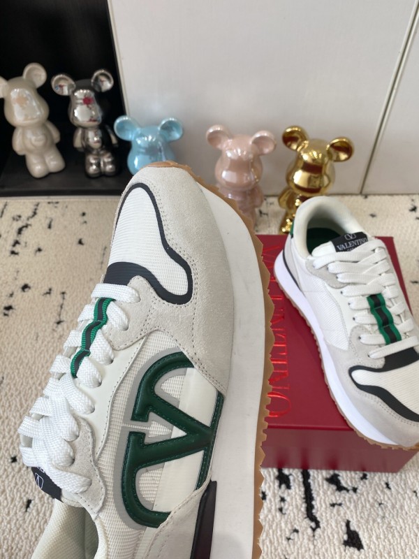 2025 Unisex Valentino White Green Leather Silk Sneakers LY00340