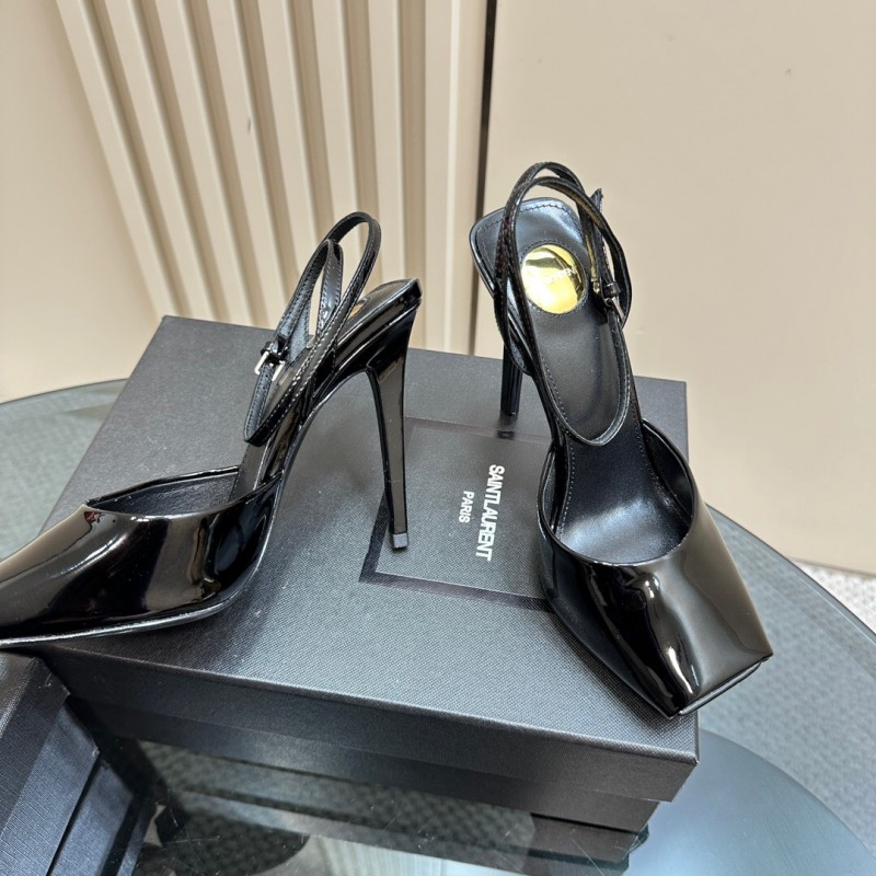 2025 Women Yves Saint Laurent Black Patent Leather High Heel Sandals