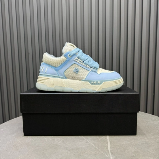 2024 Unisex Amiri Light Blue White Leather Mesh Sneakers MJ00360