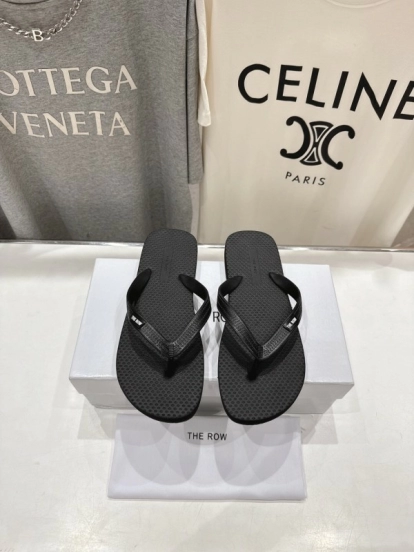 2025 Unisex The Row Black Rubber Flip Flop Minimalist Design Casual Beach Sandals KFY00160