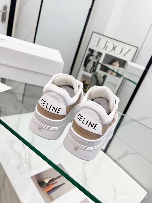 2025 Women Celine White Beige Leather Sneakers KFY00270