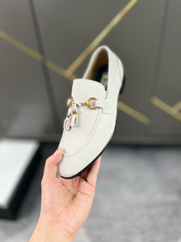2024 Women Gucci White Suede Leather Loafers