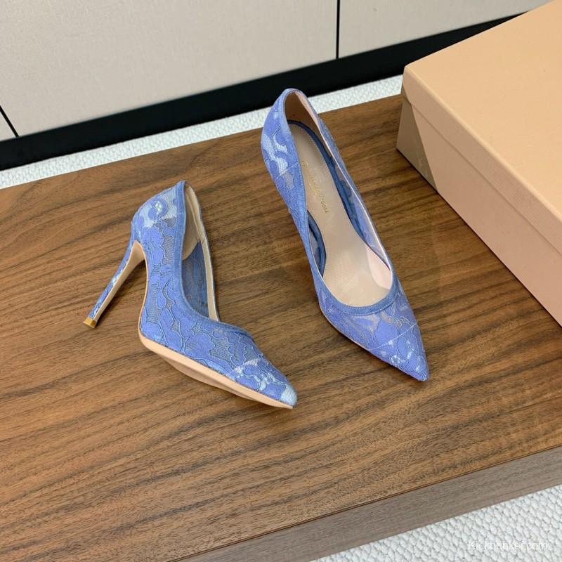 2025 Women Gianvito Rossi Blue Lace Leather Pumps