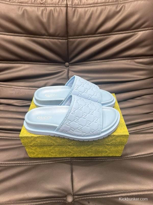 2024 Slippers Gucci Light Blue Leather Slippers MJ00200