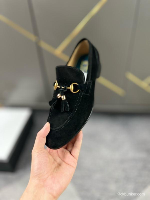 2024 Men Gucci Black Suede Leather Loafers MJ00280