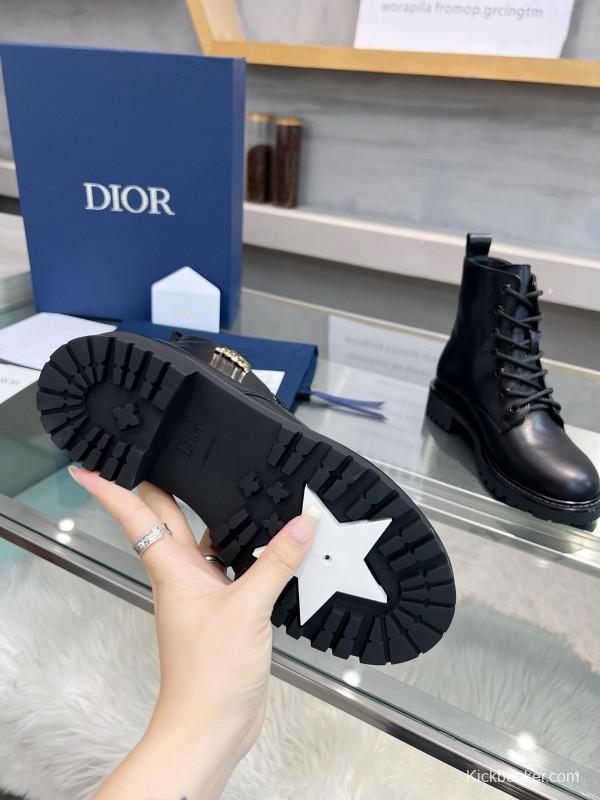 2024 Women Dior Black Leather Ankle Boots MJ00350