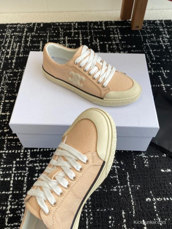 2025 Women Celine Pink Canvas Leather Sneakers