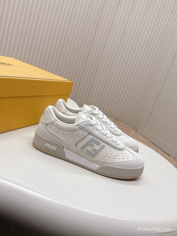 2025 Unisex Fendi White Grey Leather Plimsolls FF Retro Design LY00350(F)/LY00360(M)