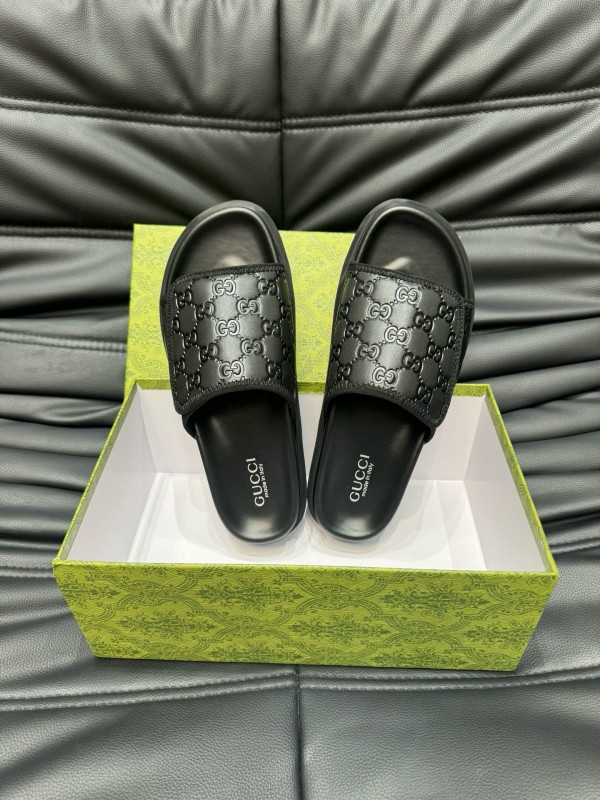 2024 Slippers Gucci Black Leather Slippers MJ00200