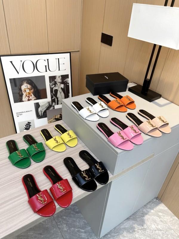 2025 Women Yves Saint Laurent Pink Patent Leather Slippers
