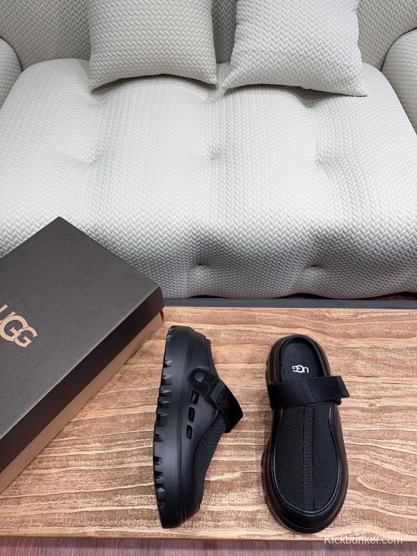 2025 Unisex UGG Black Textile Rubber Slippers Strap KFY00220(F)/KFY00230(M)