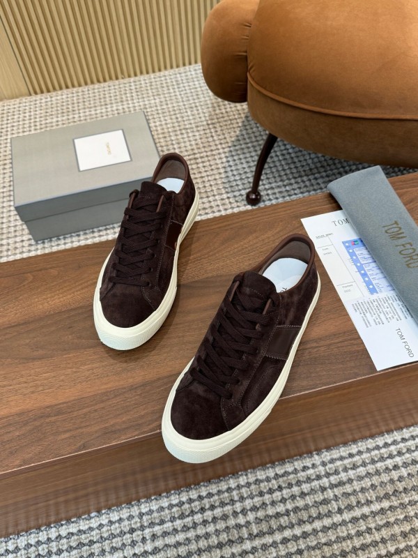 2025 Men TOM FORD Dark Brown Black Suede Leather Sneakers LY00360