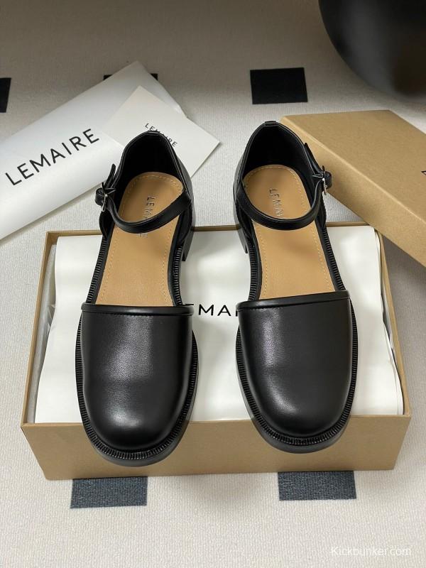 2025 Women Lemaire Black Leather Mary Jane Shoes KFY00320