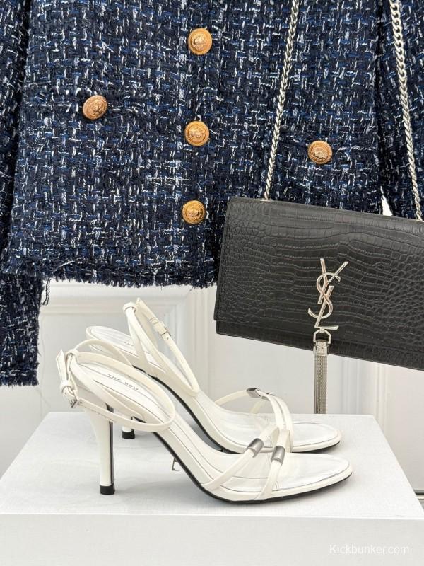 2025 Women Yves Saint Laurent White Leather High Heel Slingback KFY00270