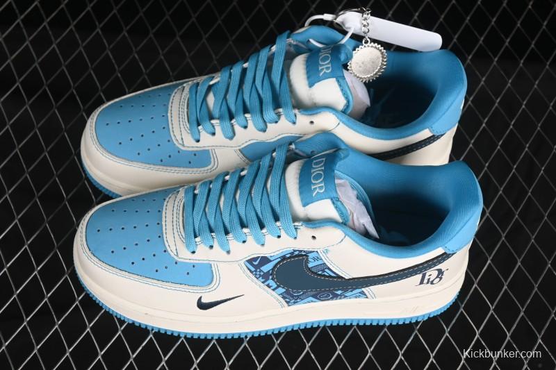 Nike Air Force 1 '07 Low Dior Collaboration Stone Blue Low-Top Casual Sneakers - KK1988-088