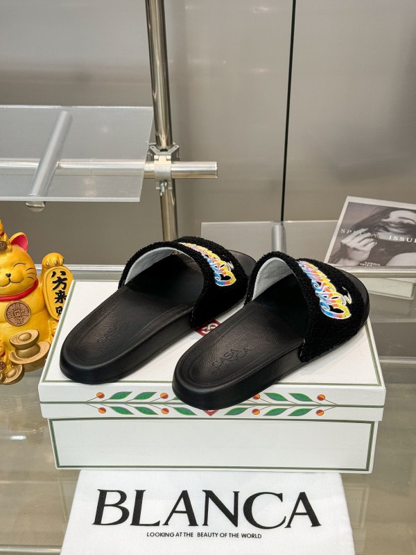 2025 Men CASA BLANCA Black Embroidery Slippers Original Embroidery KFY00160