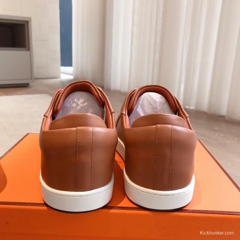 2025 Men Hermès Brown White Leather Sneakers AS00380