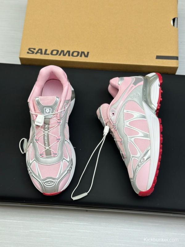 2025 Women SALOMON Pink White Leather Mesh Sneakers AS00320