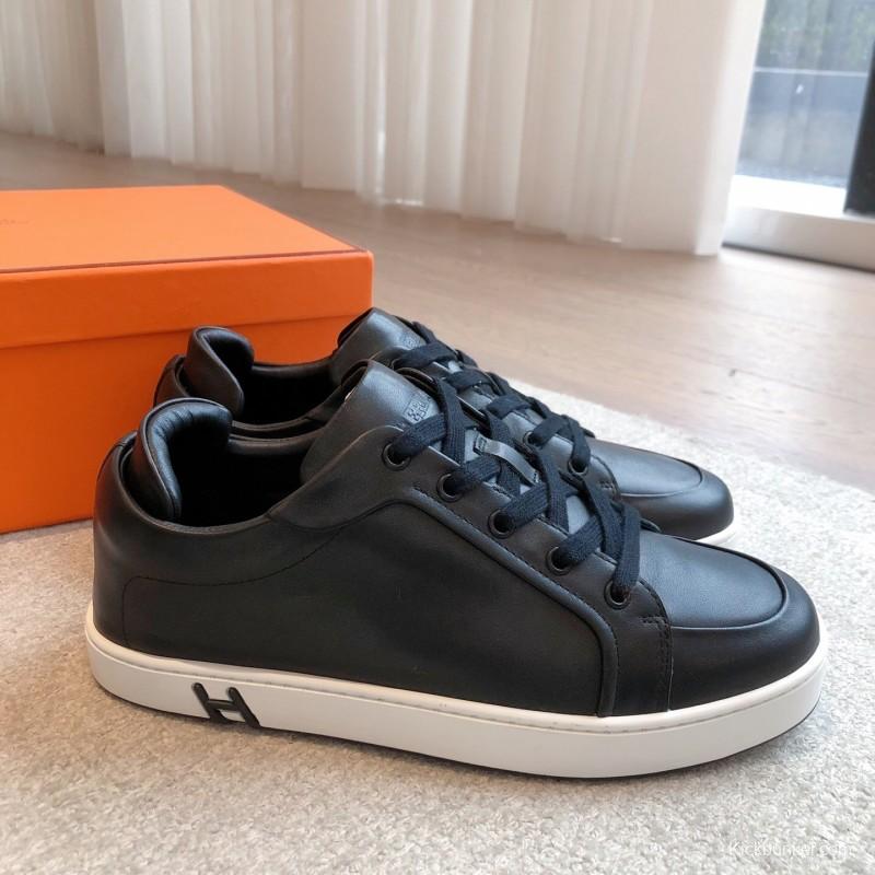 2025 Men Hermès Black Leather Sneakers AS00380