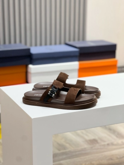 2025 Men Dior Brown Suede Leather Slippers AS00190
