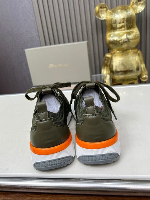 2025 Unisex Santoni Military Green Orange Wool Blend Knit Sneakers AS00320