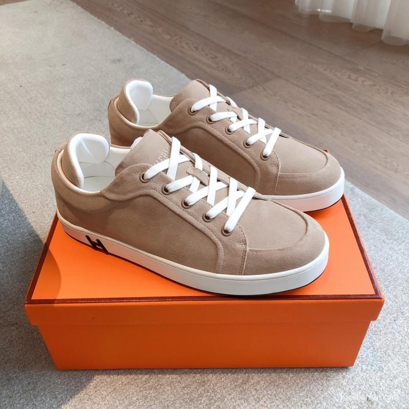 2025 Unisex H Beige White Suede Leather Sneakers AS00380