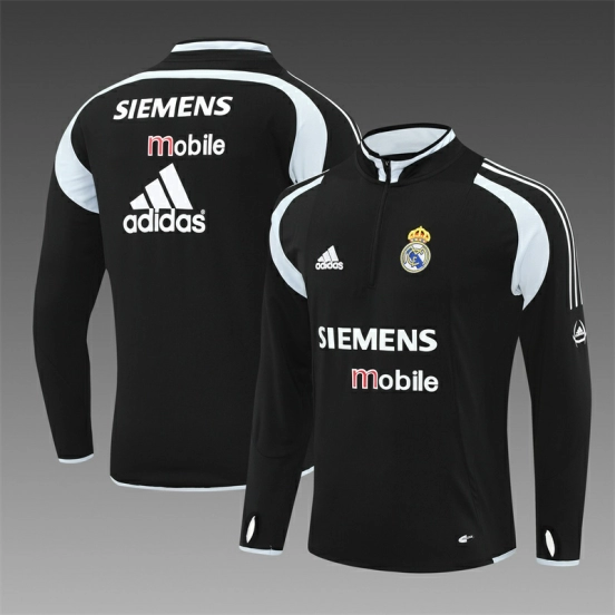 Retro 04/05 Real Madrid Black Half Zipper Jacket+Long Pants
