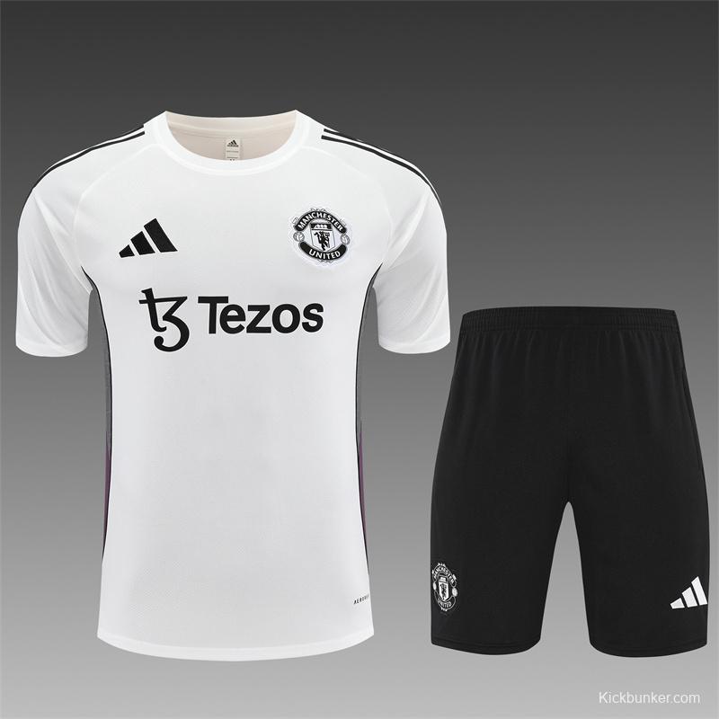 25/26 Manchester United White Purple Short Sleeve+Soccer Shorts