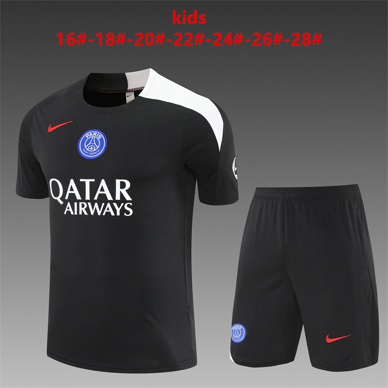 25/26 Kids PSG Black T90 Short Sleeve+Soccer Shorts