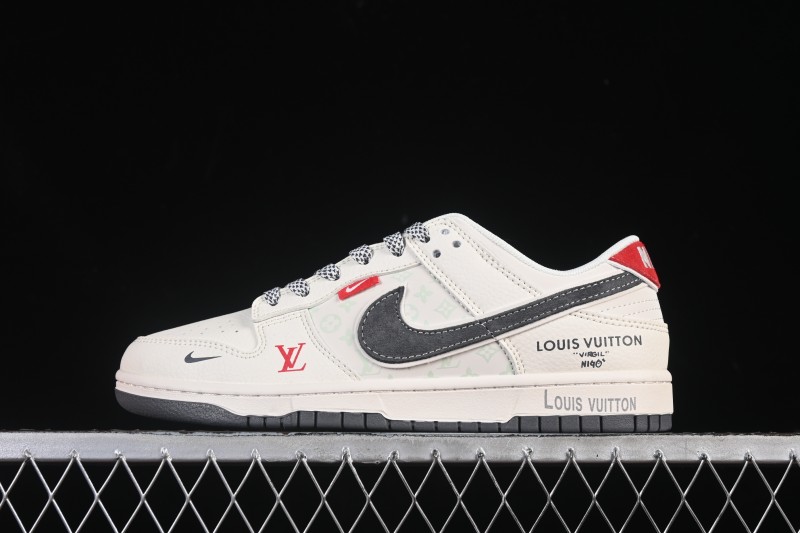 Nike SB Dunk Low LV Collaboration Off-White Gray Red Label Anniversary Premium Low-Top Skateboarding Shoes - HT5088-606