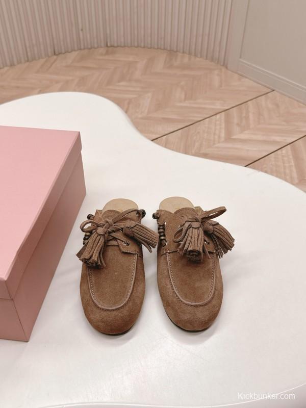 Miu Miu Fall/Winter 2025 Tassel Loafer Mule with Beaded Accents - LY00320