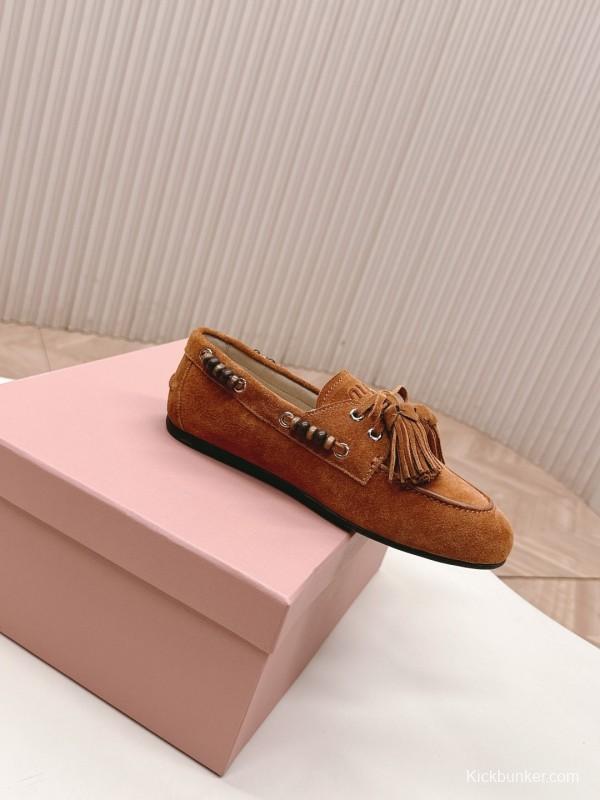 Miu Miu Fall/Winter 2025 Tassel Loafer Mule with Beaded Accents - LY00330
