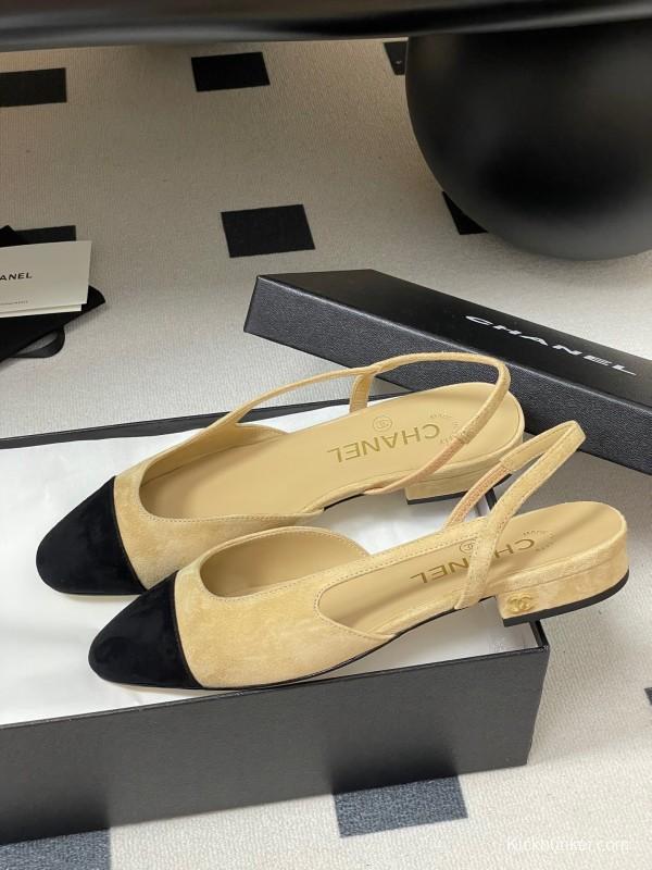Chanel Sling-back Two-tone Suede Flats/Heels - KFY00280